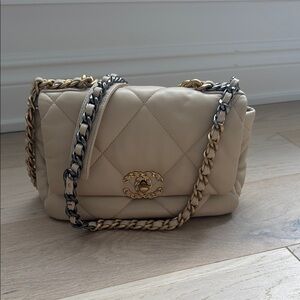 Chanel Beige Quilted Leather 19 Bag